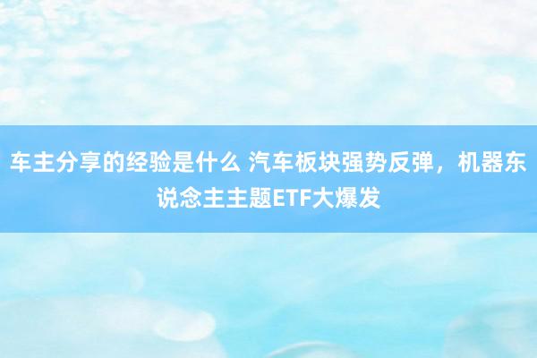 车主分享的经验是什么 汽车板块强势反弹，机器东说念主主题ETF大爆发