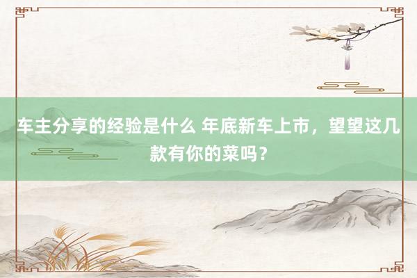 车主分享的经验是什么 年底新车上市，望望这几款有你的菜吗？