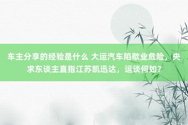 车主分享的经验是什么 大运汽车陷歇业危险，央求东谈主直指江苏凯迅达，运谈何如？