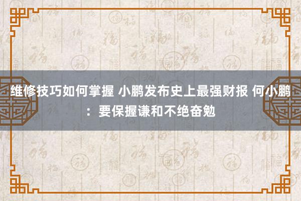 维修技巧如何掌握 小鹏发布史上最强财报 何小鹏：要保握谦和不绝奋勉