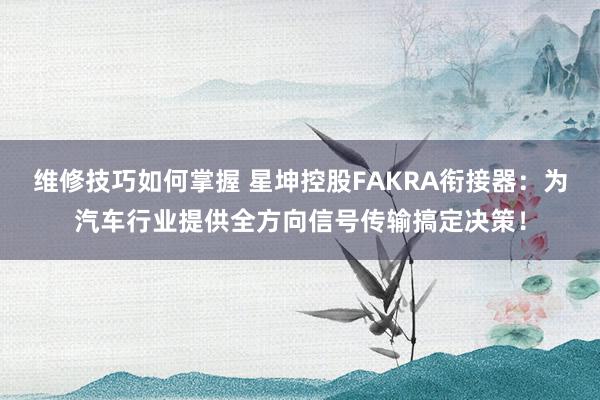 维修技巧如何掌握 星坤控股FAKRA衔接器：为汽车行业提供全方向信号传输搞定决策！