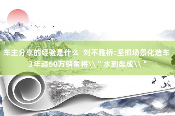 车主分享的经验是什么  刘不雅桥:坚抓场景化造车 3年超60万销量将\＂水到渠成\＂