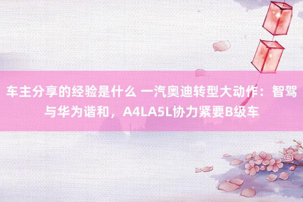 车主分享的经验是什么 一汽奥迪转型大动作：智驾与华为谐和，A4LA5L协力紧要B级车