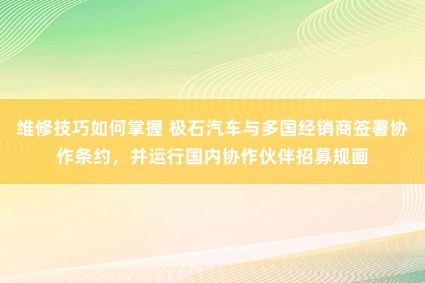 维修技巧如何掌握 极石汽车与多国经销商签署协作条约，并运行国内协作伙伴招募规画