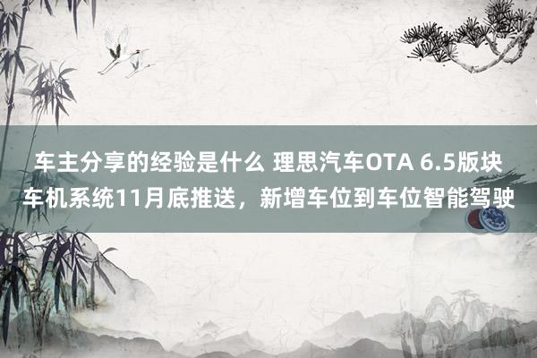 车主分享的经验是什么 理思汽车OTA 6.5版块车机系统11月底推送，新增车位到车位智能驾驶