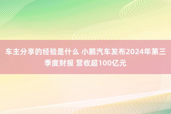 车主分享的经验是什么 小鹏汽车发布2024年第三季度财报 营收超100亿元