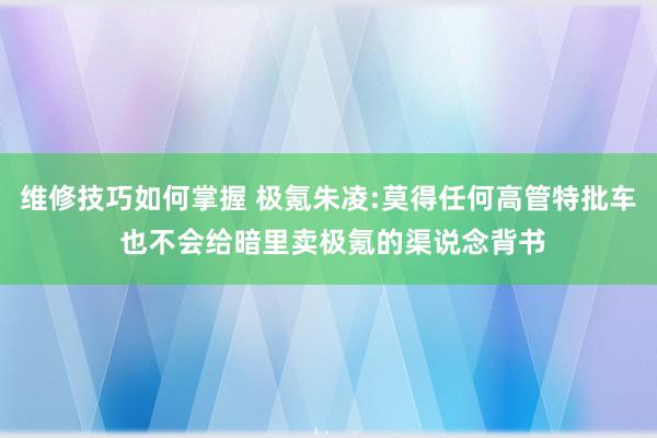 维修技巧如何掌握 极氪朱凌:莫得任何高管特批车 也不会给暗里卖极氪的渠说念背书