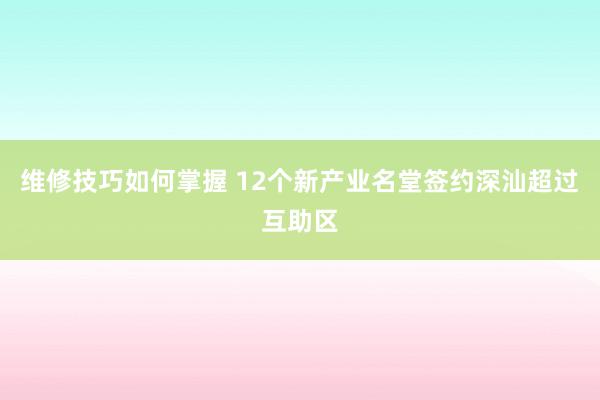 维修技巧如何掌握 12个新产业名堂签约深汕超过互助区