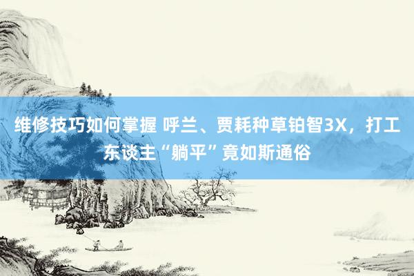 维修技巧如何掌握 呼兰、贾耗种草铂智3X，打工东谈主“躺平”竟如斯通俗